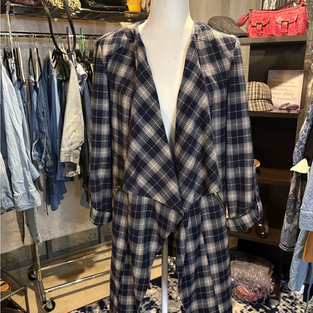 Design Lab Lord & Taylor Navy Plaid Jumpsuit
